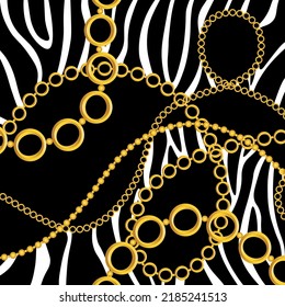 Golden chains with zebra pattern. Vector Illustration.