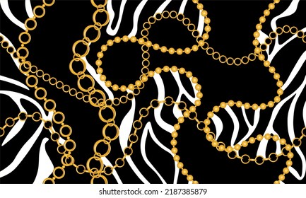Golden chains with zebra pattern. Vector Illustration.