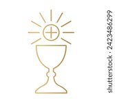 golden chalice and host, Holy Communion icon- vector illustration