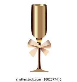 golden champagne cup with bow celebration icon vector illustration design