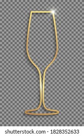 Golden champagne glass with shadows and highlights isolated on a transparent background.