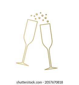 golden champagne glasses, cheers, New Year Eve- vector illustration