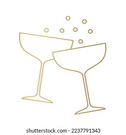 golden champagne glasses line icon, cheers, wedding, party, celebration of New Year's Eve- vector illustration