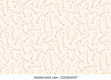 golden champagne glasses seamless pattern; New Years Eve, restaurant, party, wedding background- vector illustration