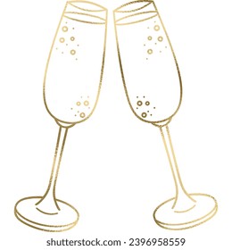 Golden champagne glasses with transparent background