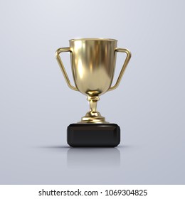 Golden champion cup isolated on white background. Vector realistic 3d illustration. Championship trophy. Sport award. Victory concept