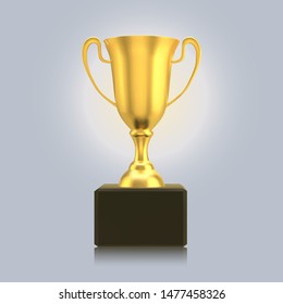 Golden champion cup isolated on light background. Sport competition trophy. Winner precious prize, glory and leadership symbol. Vector realistic 3d illustration.