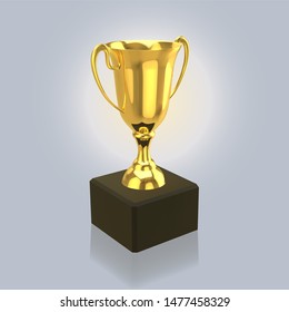 Golden champion cup isolated on light background. Sport competition trophy. Winner precious prize, glory and leadership symbol. Vector realistic 3d illustration.