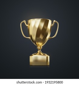 Golden champion cup isolated on black background. Vector realistic 3d illustration. Championship trophy. Sport award. Victory concept - Shutterstock ID 1932195800