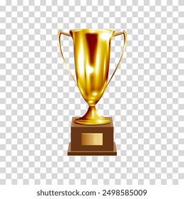 Golden champion cup,trophy cup. Winner prize isolated on transparent background. Vector realistic 3d illustration. Champion trophy. Sport award