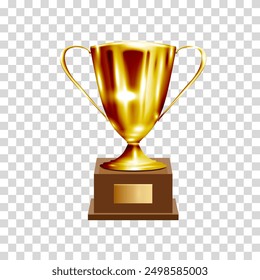 Golden champion cup,winner prize. Trophy cup isolated on transparent background. Vector realistic 3d illustration. Champion trophy. Sport award
