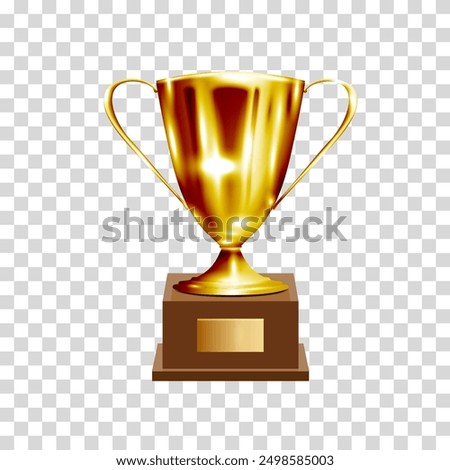 Golden champion cup,winner prize. Trophy cup isolated on transparent background. Vector realistic 3d illustration. Champion trophy. Sport award
