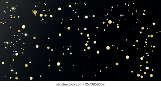 Golden Chaotic Dots Pattern, Glowing Golden Confetti Background, Golden Dust, Scatter Gold Glitter, Festive Background, Shine Stars, Vector