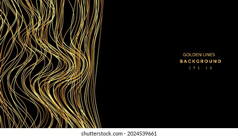 Golden chaotic lines background. Hand drawn lines. Tangled chaotic pattern. Vector illustration.