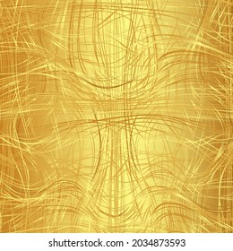 Golden chaotic lines background. Tangled chaotic pattern. Vector illustration.