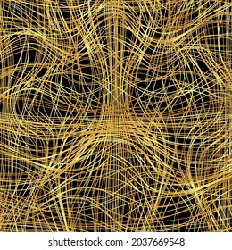 Golden chaotic lines background. Tangled chaotic pattern. Vector illustration.