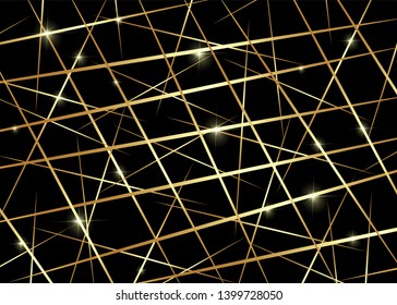 Golden Chaotic Lines, Random Chaotic Lines, Scattered Lines, Gold Luxury Lines Asymmetrical Texture Vector Abstract Template Art simple striped element Illustration on black background 