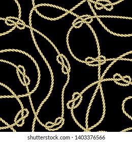 Golden Chaotic Ropes with Sea Knot Seamless Pattern.