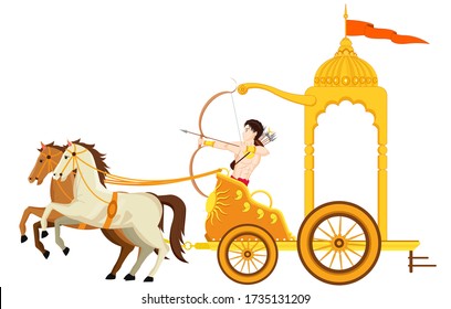 Golden Chariot with 2 Horse and Warrior with Bow and Arrow Vector illustration, editable source file, artwork for info-graphics, posters, motion-graphics