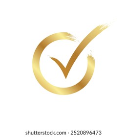 Golden check mark in circle Symbol of authenticity passed