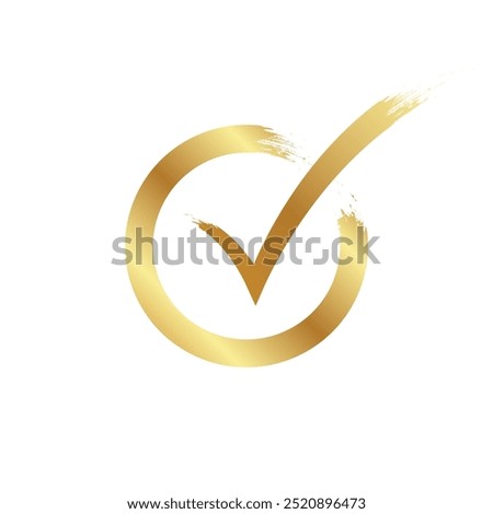 Golden check mark in circle Symbol of authenticity passed