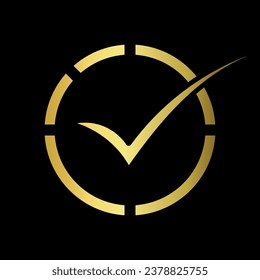 golden check mark icon circle gold certification seal