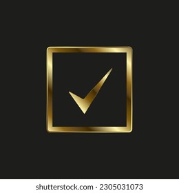 Golden Check and selection symbol, icon, mark Vector Illustration