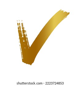 a golden checkmark drawn with a dry brush by hand. Isolated vector illustration