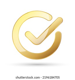 Golden checkmark icon. Check icon. Gold approved symbol. Vector illustration.