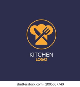 Golden Chef's Hat With Fork And Knife Minimalistic Flat Kitchen Logo Design
