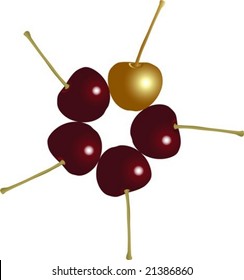 A golden cherry among others. Vector. For jpeg version please see my portfolio