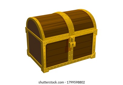 Golden chest 3d object, vintage icon isolated white background. Vector illustration