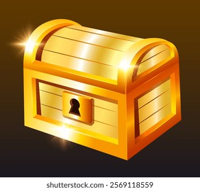 Golden chest. Vector 3D illustration isolated on color background.