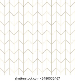 Golden chevron lines on white background seamless vector pattern. Abstract geometric linear zigzag texture. Luxurious light geo pattern background. Minimalist thin linear texture.