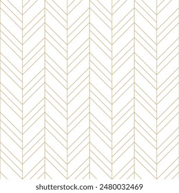 Goldene Chevron-Linien auf weißem Hintergrund nahtlose Vektorgrafik Muster. Festliche geometrische lineare Zickzack-Textur. Abstrakter luxuriöser heller Geomuster Hintergrund. Minimalistische dünne lineare Textur.