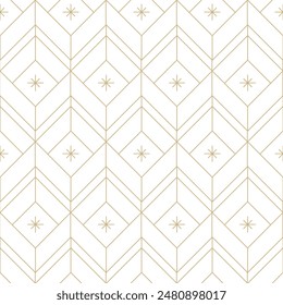 Golden chevron lines on white background seamless vector pattern. Festive geometric linear diamond pattern texture. Abstract luxurious light texture background. Christmas packaging design.