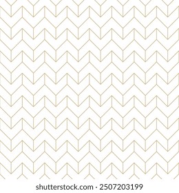 Golden chevron lines on white background seamless vector pattern. Abstract geometric linear zigzag texture. Luxurious light geo pattern background. Minimalist thin line texture.
