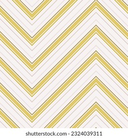 Las rayas doradas de chevron no tienen fisuras. Textura de ornamento vectorial zigzag. Líneas delgadas y gruesas, zag de zig a rayas. Sencillo fondo geométrico abstracto moderno. Estilo retro. Diseño de color dorado y beige