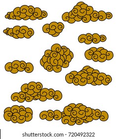 Golden Chinese cloud,Japanese cloud,Traditional Japanese culture for printing and coloring book on background.