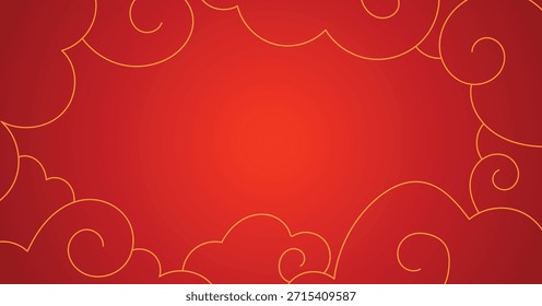 Patrón de nubes de oro chino, marco de decoración de arte oriental tradicional rojo