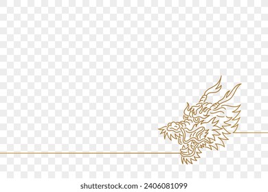 Golden chinese dragon head in one continuous line drawing.	