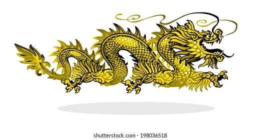 Golden Chinese dragon on white background