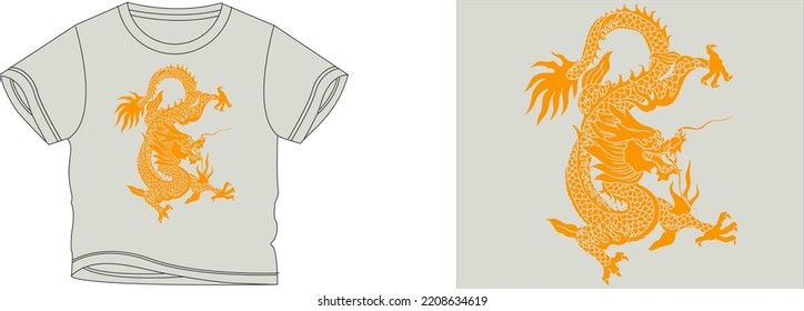 Golden Chinese Dragon t-shirt design background color is a Gray and t-shirt color is a gray beautiful color and beautiful design