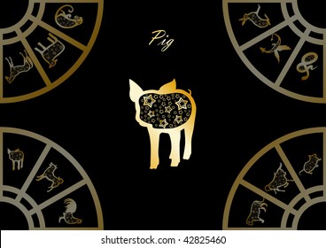 Golden chinese horoscope. Pig