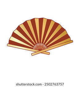 Golden Chinese, Japanese paper folding hand fans, fan in vintage style white isolated background. Vector fan icon for decoration and celebration traditional asian holidays