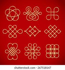 golden chinese knots on red background