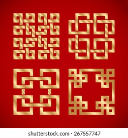 golden chinese knots on red background