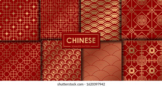 Golden chinese pattern collection, Abstract background, Decorative wallpaper.