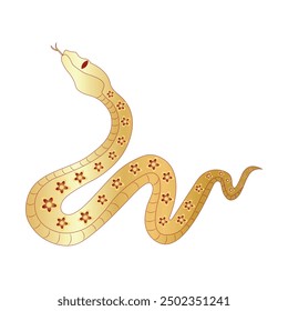 Serpientes chinas de oro con el patrón de flores rojas de fondo aislado blanco.  Nuevo año de 2025 animal snake symbol. Símbolo de serpiente del zodiaco chino.