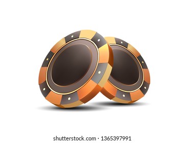 
Golden chips on a white background. Casino chips. Isolated chips. Vector.